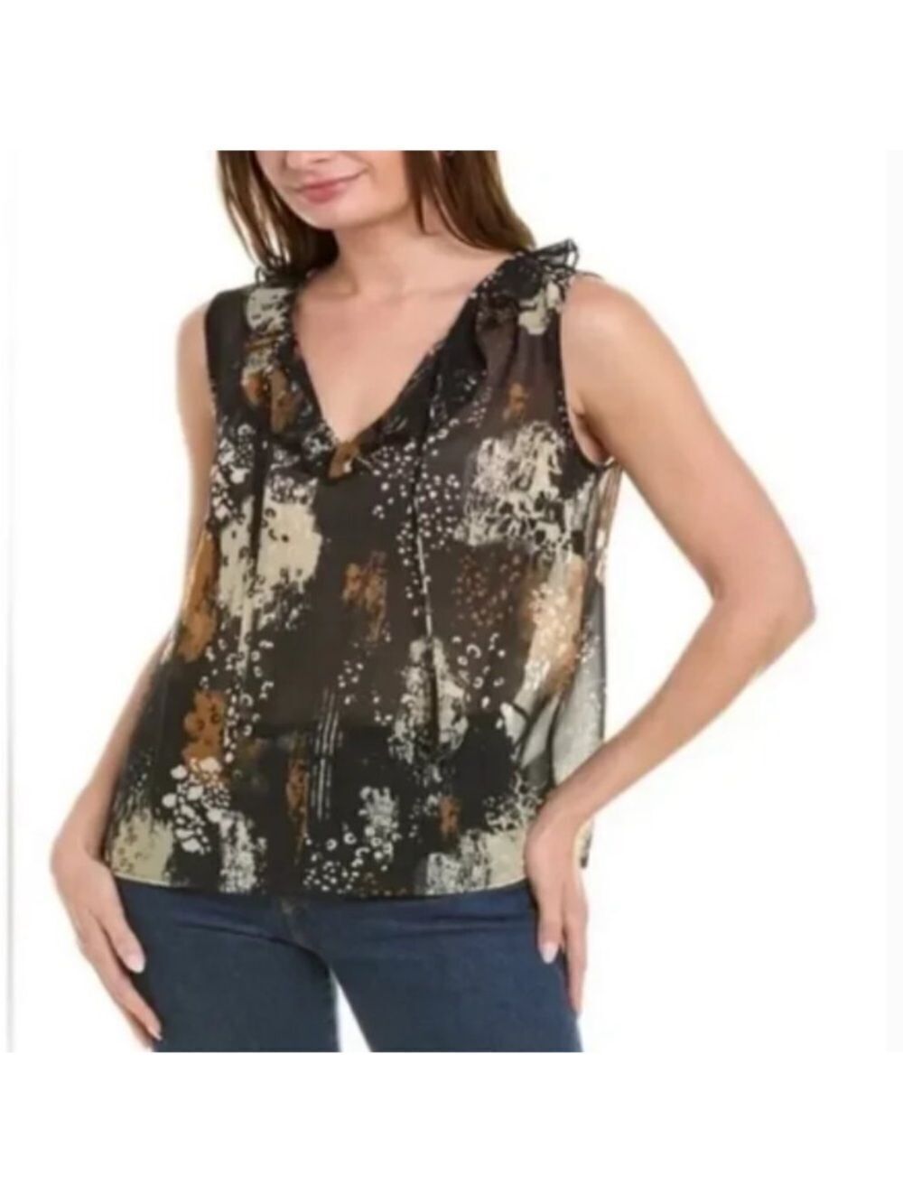 CAbi Black and Cream Tie Front Sleeveless Tunic XL style 4185   E - Picture 6 of 6